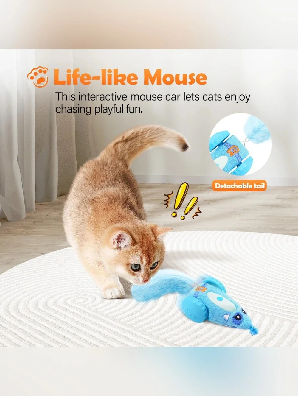 NIB Migipaws Mouse Car Automatic Interactive Electronic Motion Cat Toy, Blue